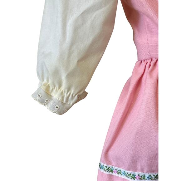 Vtg Infant 3piece Apron Shirt & Dress Set Pink/Wht Lace up 6-9 months - Picture 9 of 11